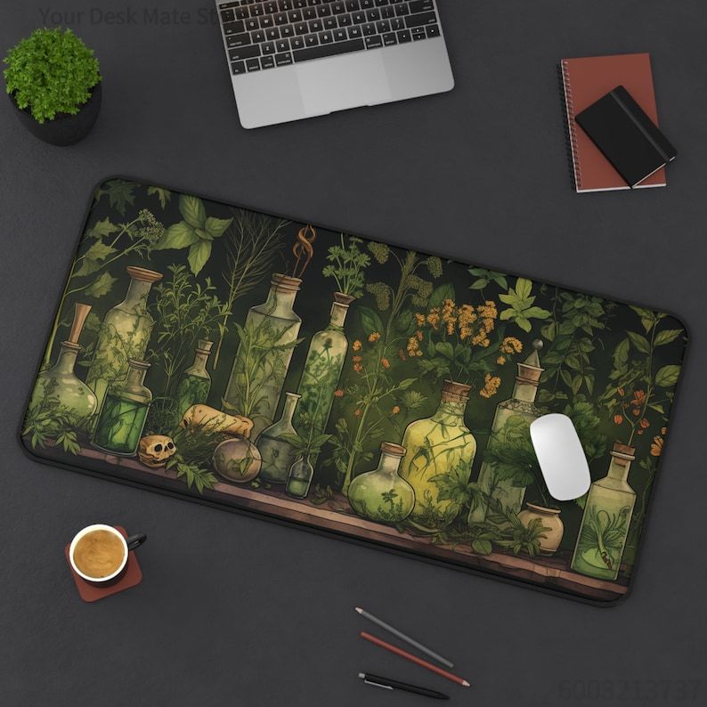 Desk Setup With Plants - Tappetino da scrivania verde con motivi