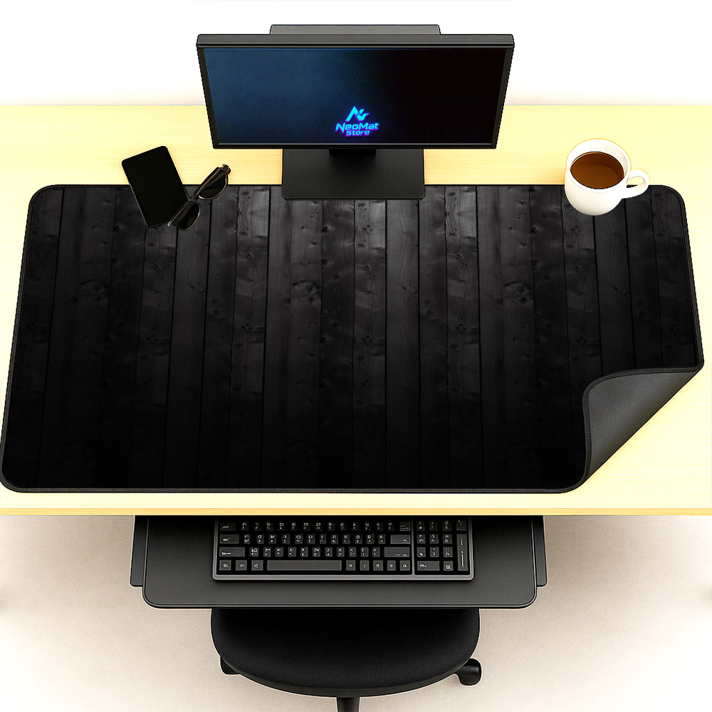 Desk Setup Black And Wood - Enorme tappetino per mouse 2000x1000 legno