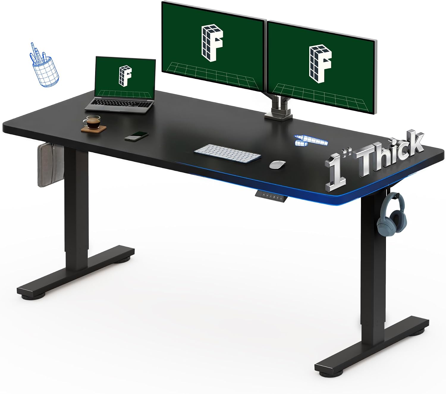 Desk Setup Black And Wood - Scrivania Elettrica Regolabile in Altezza FLEXISPOT