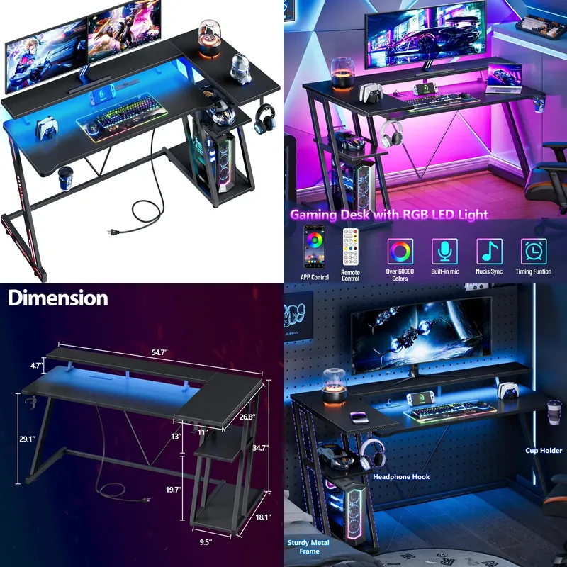 Desk Setup Black And Wood - Scrivania da Gaming a L in
