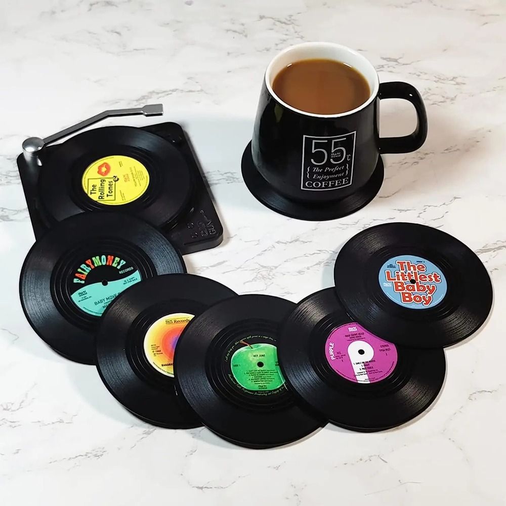 Desk Setup Retro - 2/4/6PCS Retro Vinile Record Tazza Sottobicchiere