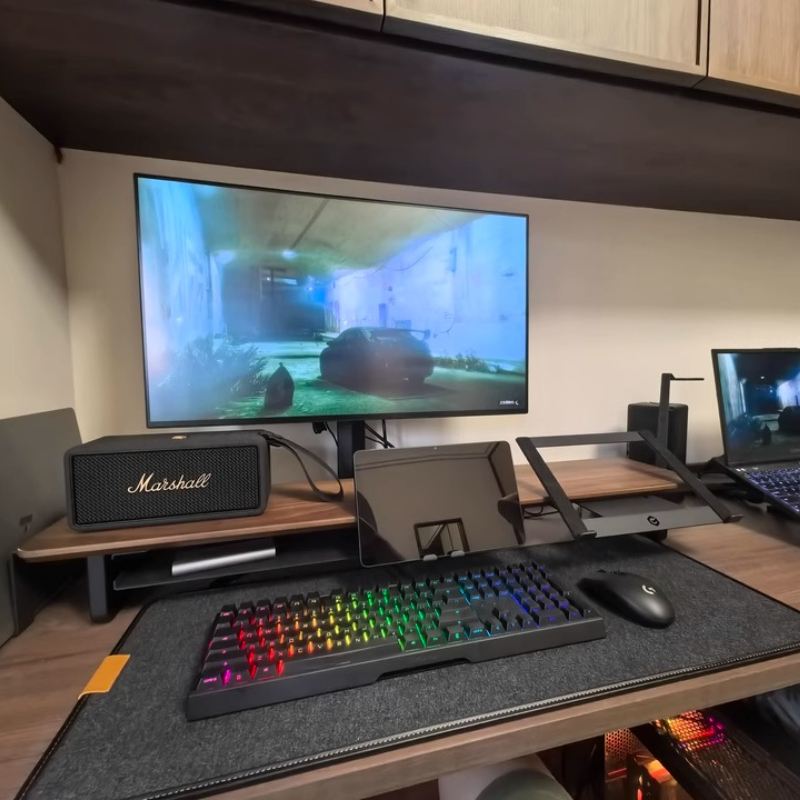 Desk Setup Black And Wood - Supporto per monitor modulare Supporto da