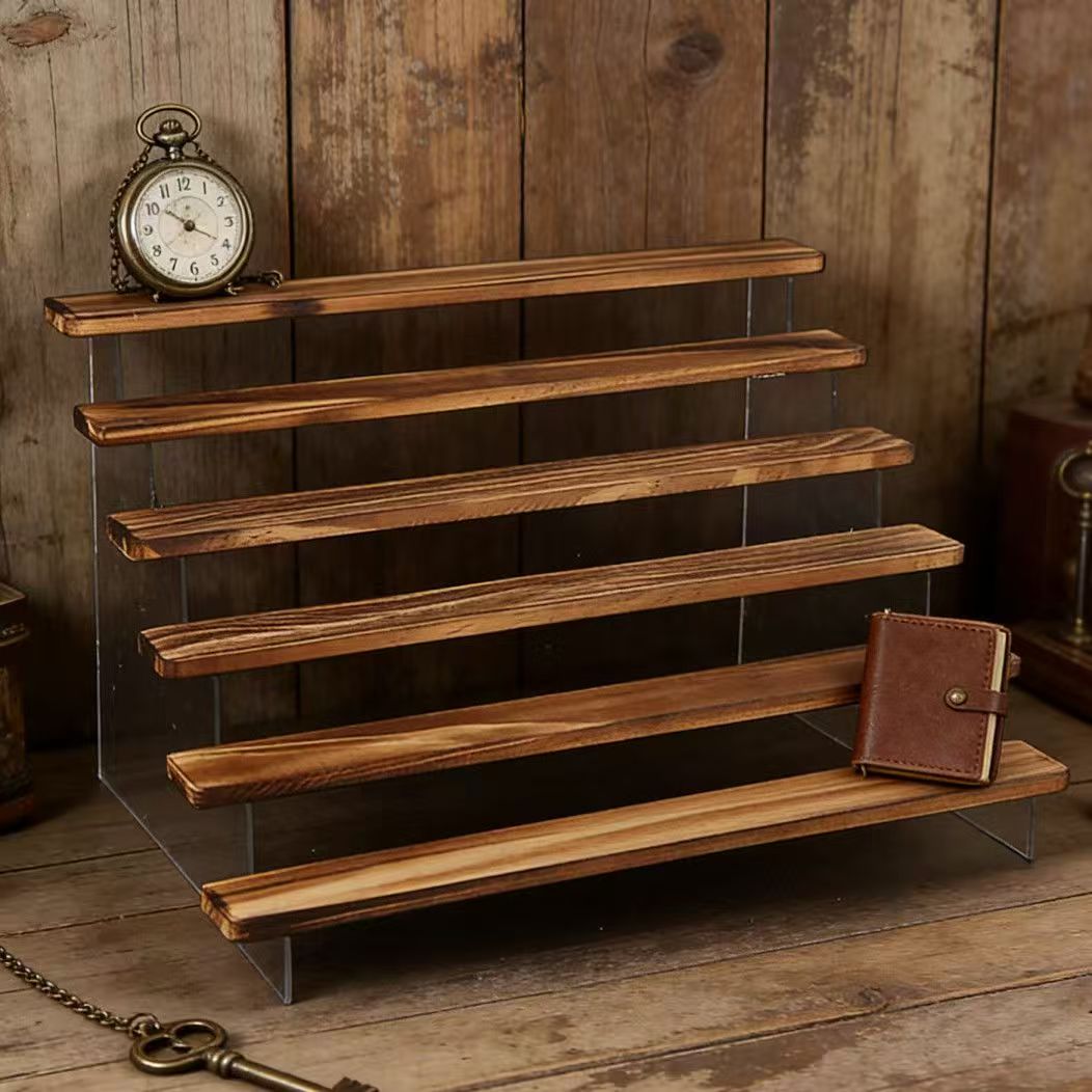 Desk Setup Shelf - Espositore a gradini in legno bruciato,