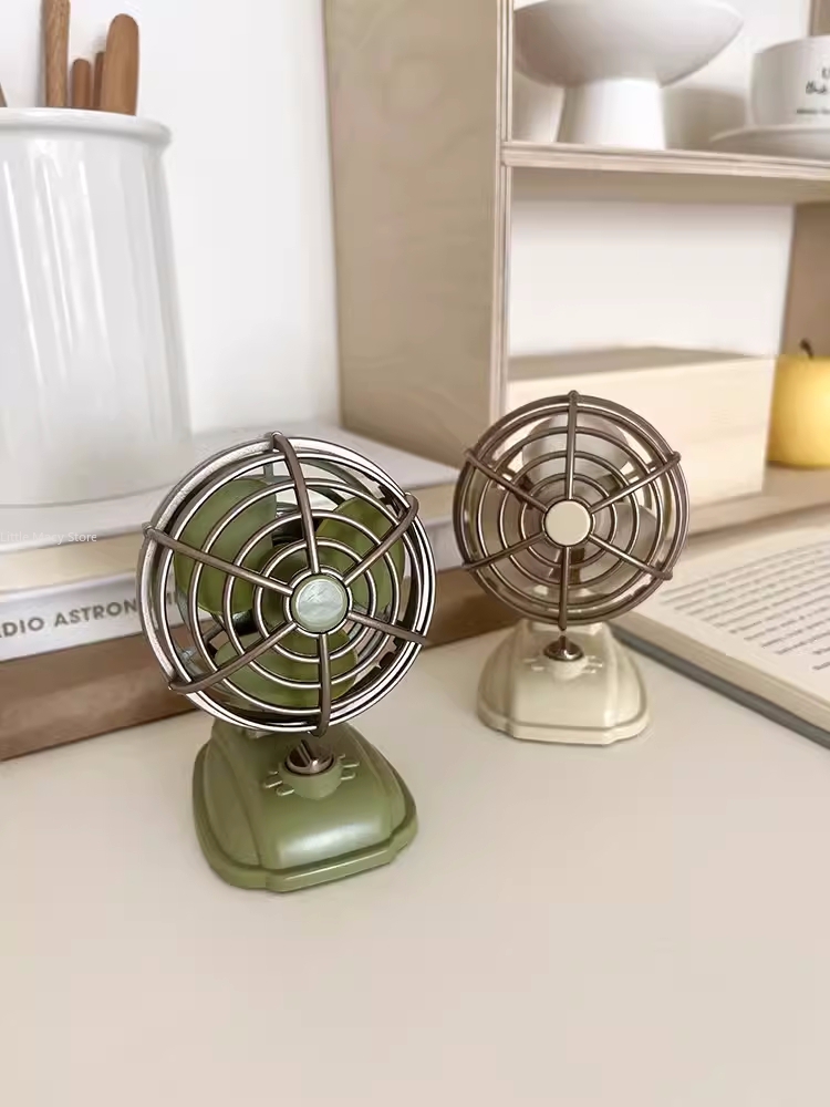Desk Setup Retro - Ventilatore da tavolo retrò con ricarica