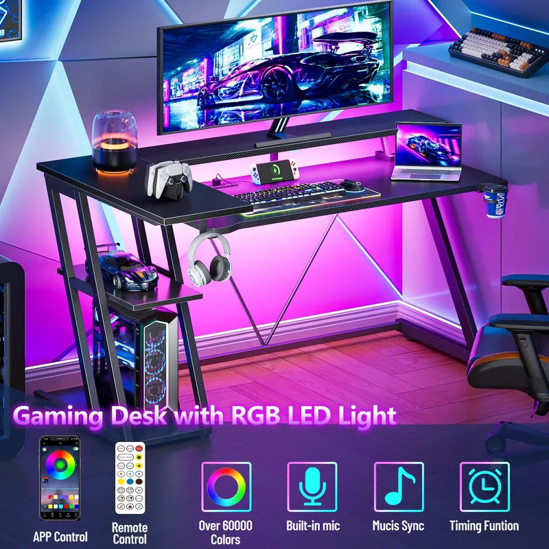 Scrivania da Gaming a L in Fib - Desk Setup Black And Wood recensione e prezzo