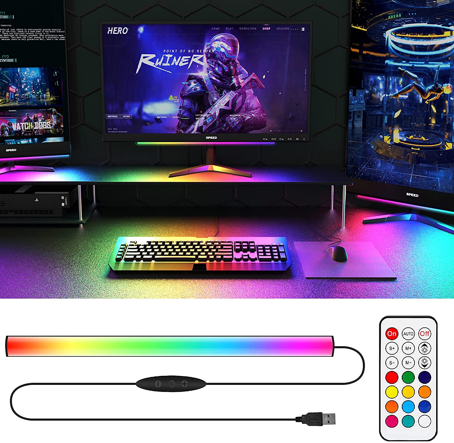 Barra luminosa sotto il monito - Desk Setup No Monitor recensione e prezzo